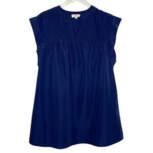 Entro S Womens Navy Pintuck Mini Dress Cap Sleeves A Line Crisp Preppy